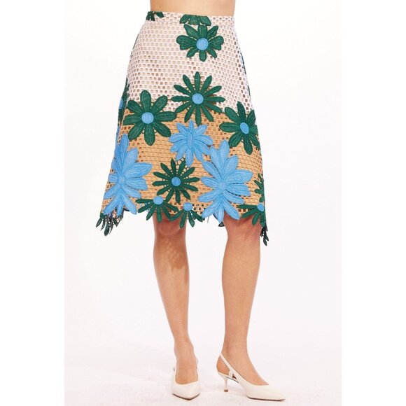 Eva Franco Floral Embroidered Midi Skirt with Uneven Hemline NWT - Picture 1 of 4